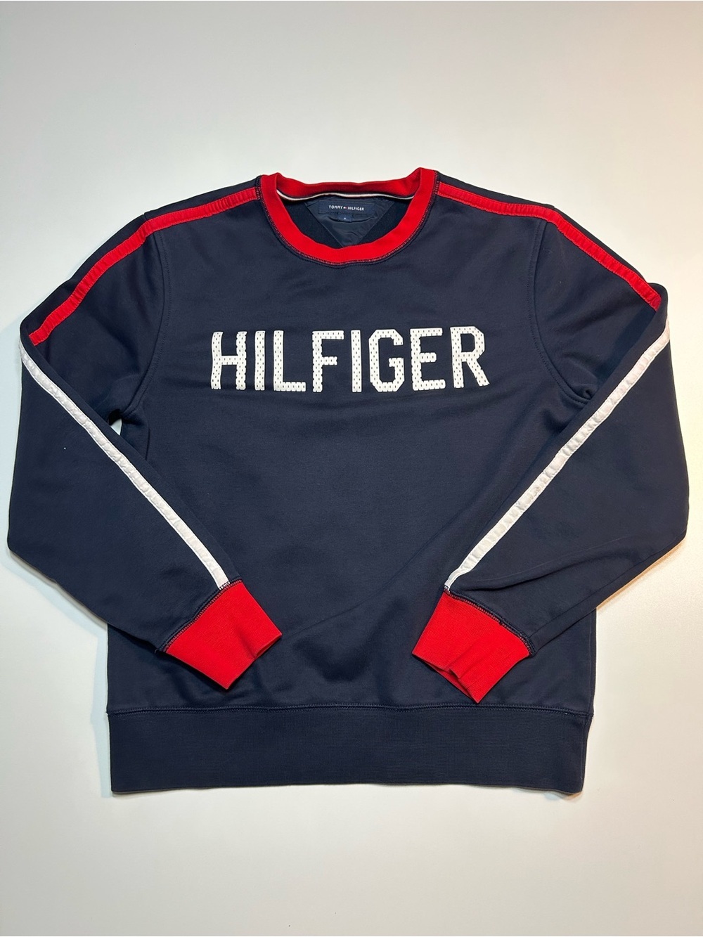 Tommy Hilfiger Sporty Mesh Block Logo Crewneck Sweatshirt Navy Red White